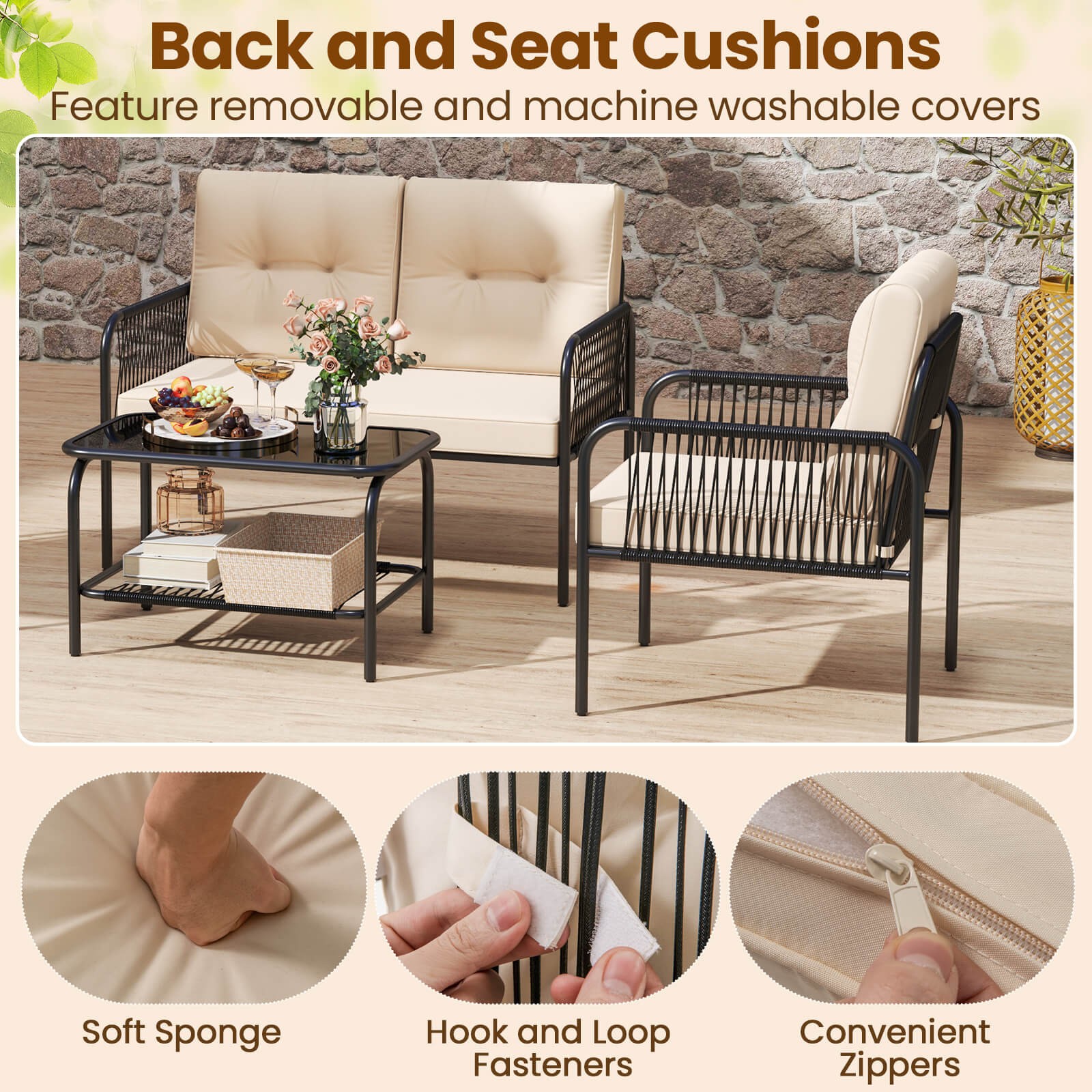 8 PCS Patio Furniture Set w/Loveseat Tempered Glass Coffee Table & Soft Cushions