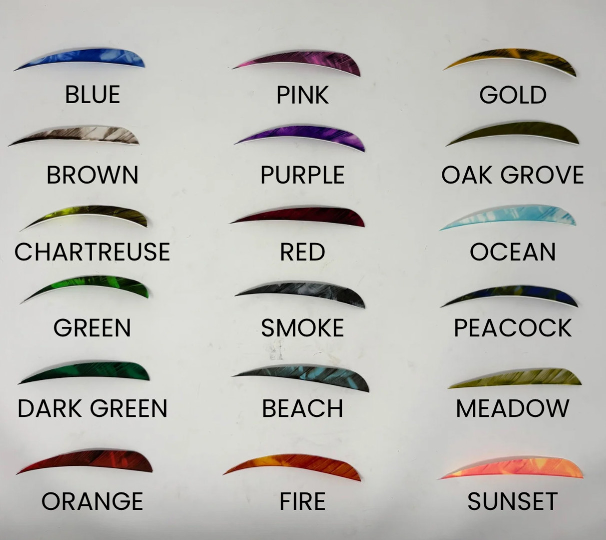 Archery Past 5" Parabolic Camo Feathers - 12 Pack, RW or LW