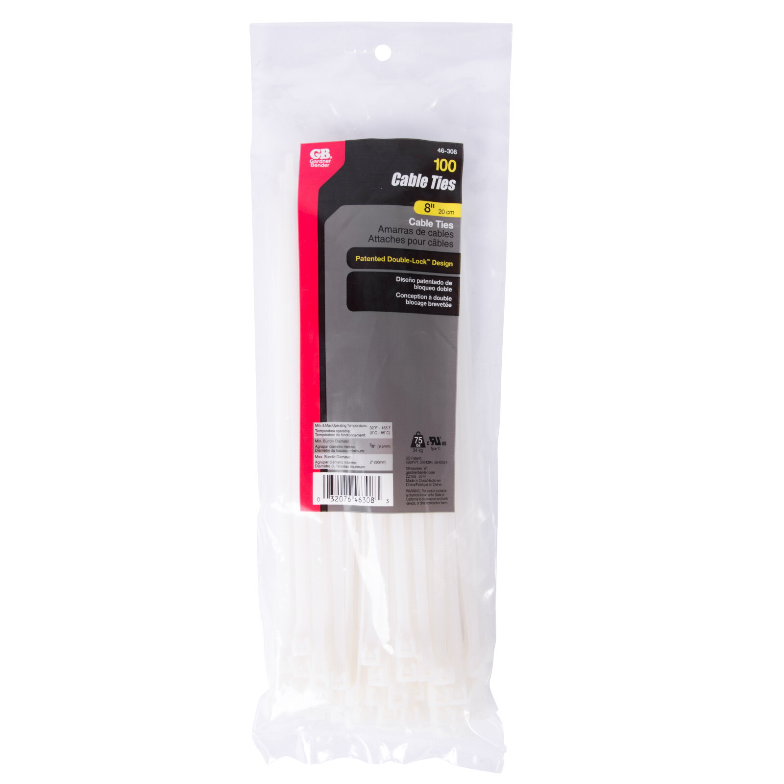 GARDNER BENDER - Cable Ties 8" (75 lb) 100-Pack