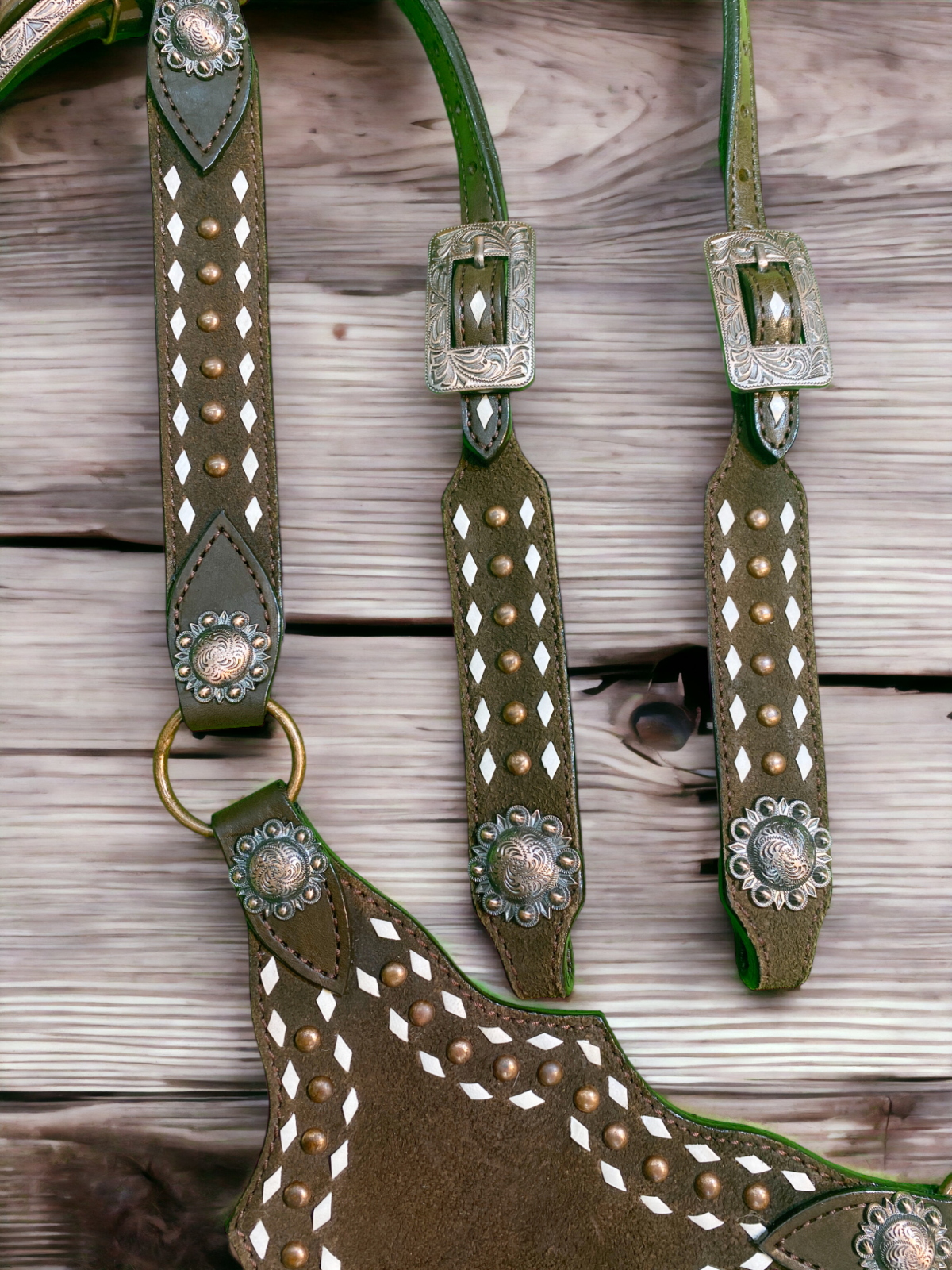 Genuine Western Headstall and Breast Collar Set with Copper Studs Décor MOUSM