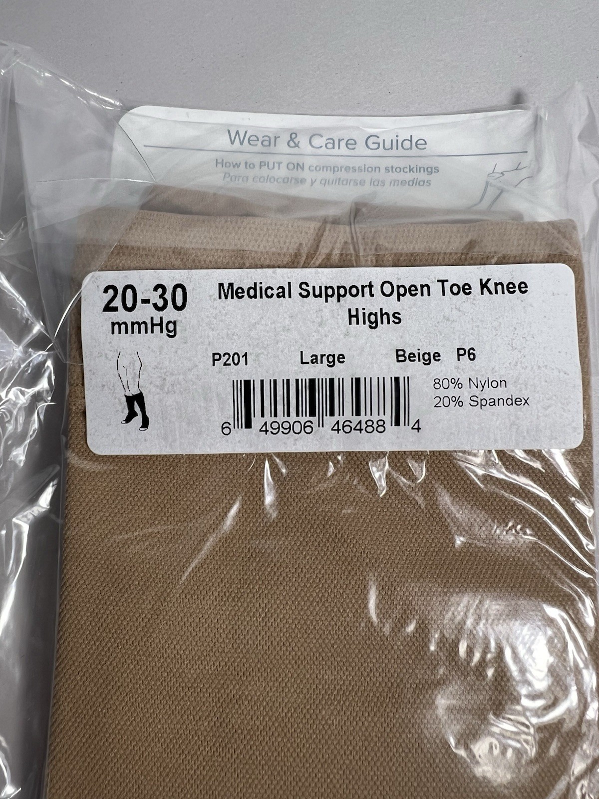 Ames Walker Compression Socks  Opened  Toe Large Knee Highs 20-30 mmHg Beige