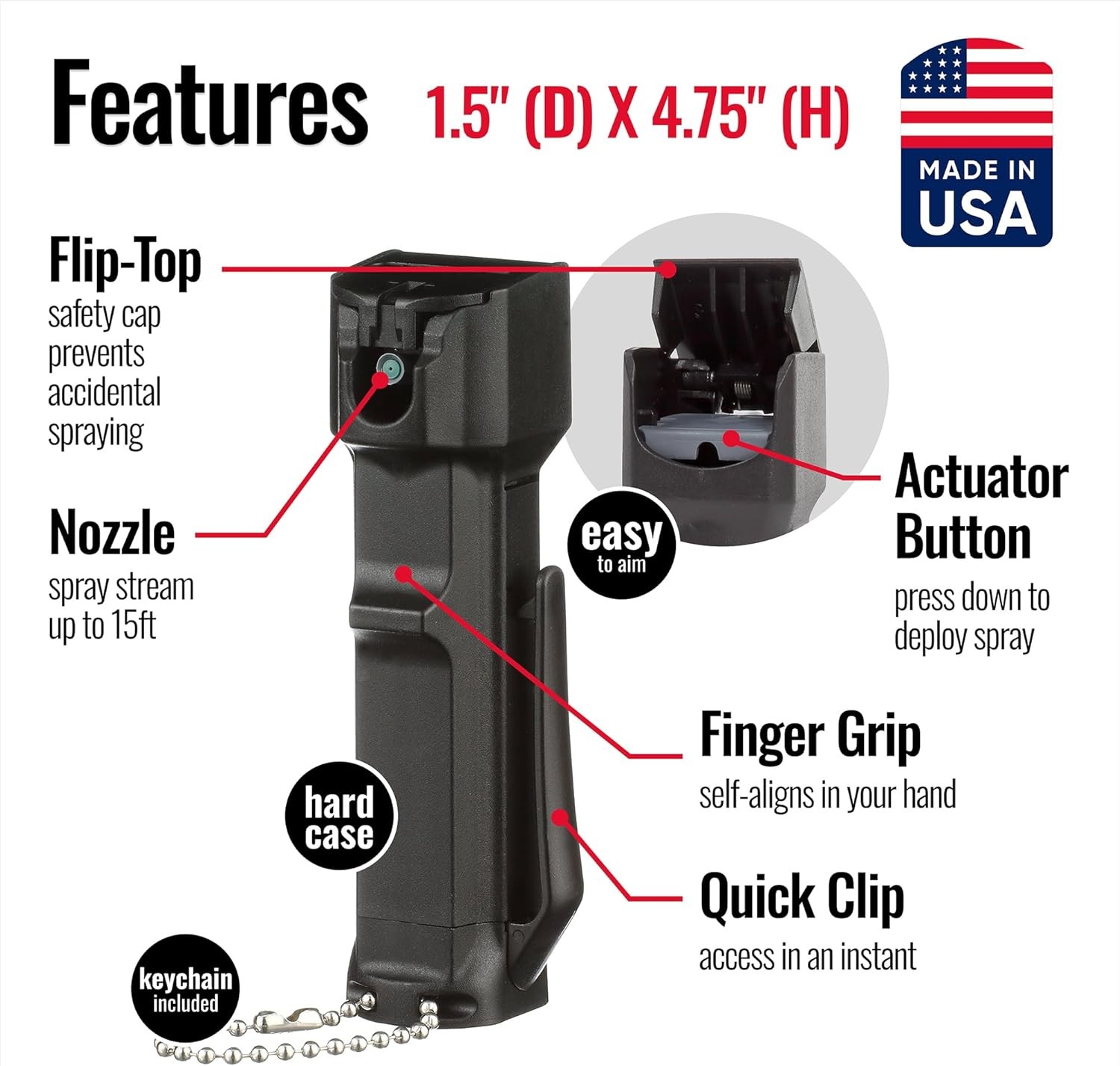 Mace 3-in-1 Pepper Spray — OC + Tear Gas + UV Dye, Flip-Top Safety Cap