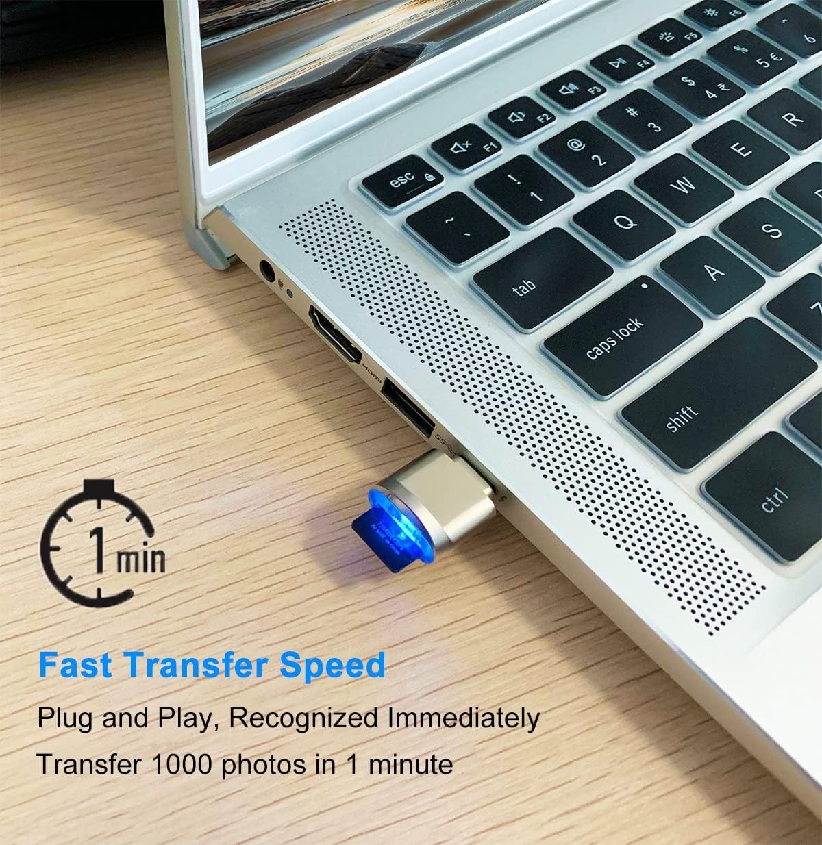 Portable Micro SD Card Reader for Laptops & Smartphones - USB C & USB Adapter