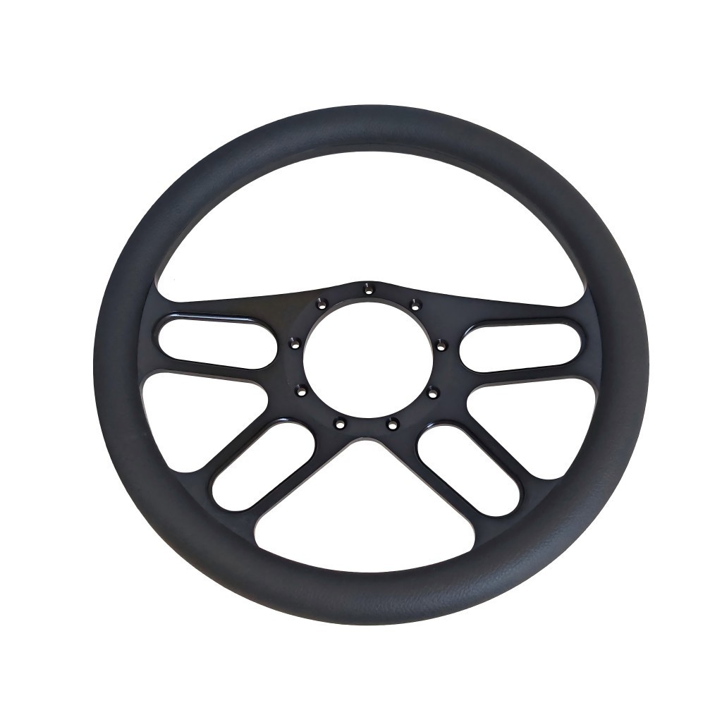 GM Chevy 14'' Black Aluminum 9 Bolt Hole Steering Wheel Half Wrap w/Horn Button