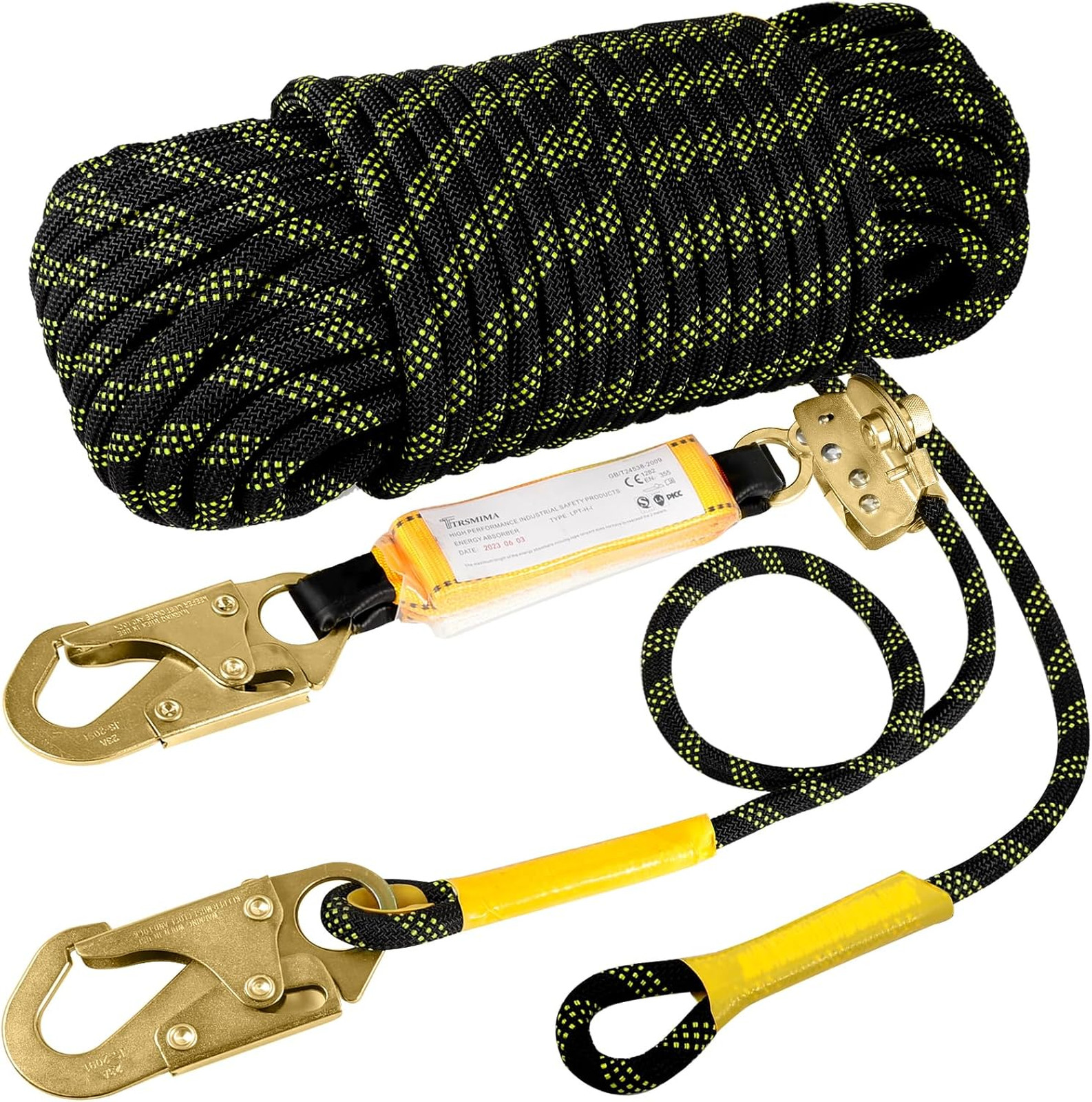Rope Harness Safety Lanyard：25/50/100/150ft Vertical Roofing Rope Grab Snap