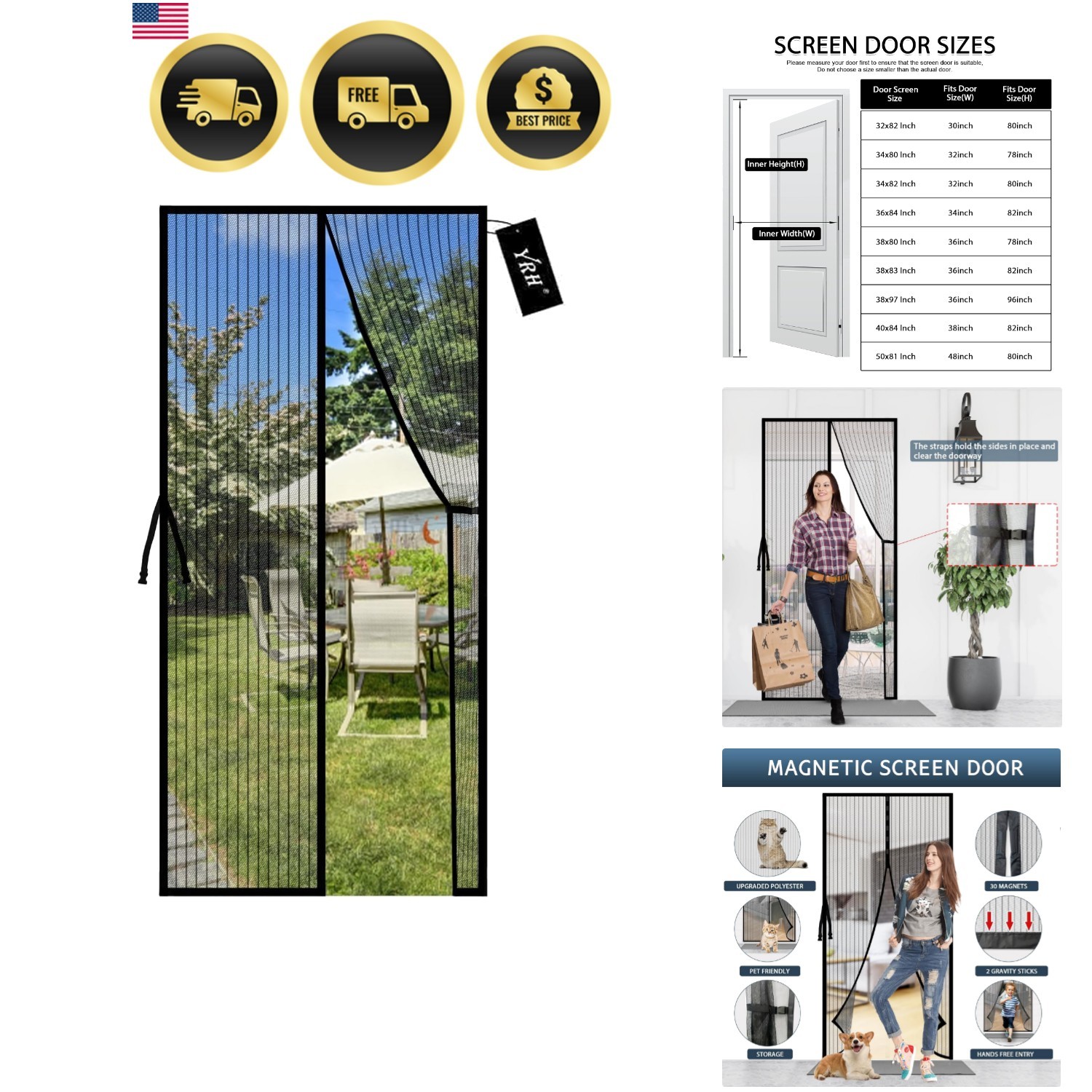 Magnetic Screen Door with Stay Open Buckles - Door Curtains Heavy Duty Self-S...