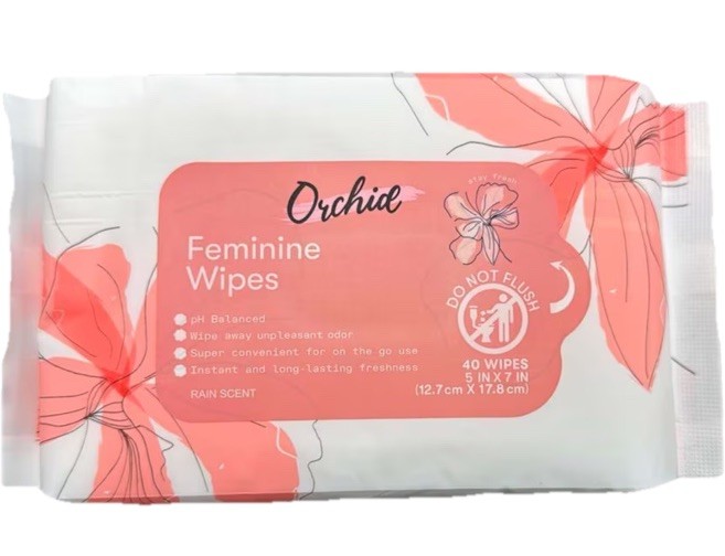 Orchid Feminine Rain Scent Wipes 5” x 7”-1pk Of 40 Wipes-Fresh Feeling All Day