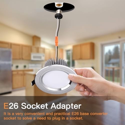 10 Pack E26 Socket Adapter, Screw-in Male Light Bulb Pigtail for LED Ceiling Lig