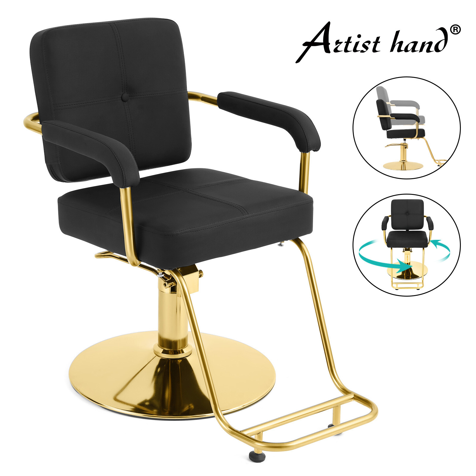 Artist Hand Black+Gold 360° Heavy Duty Hydraulic Barber Chair Salon Beauty