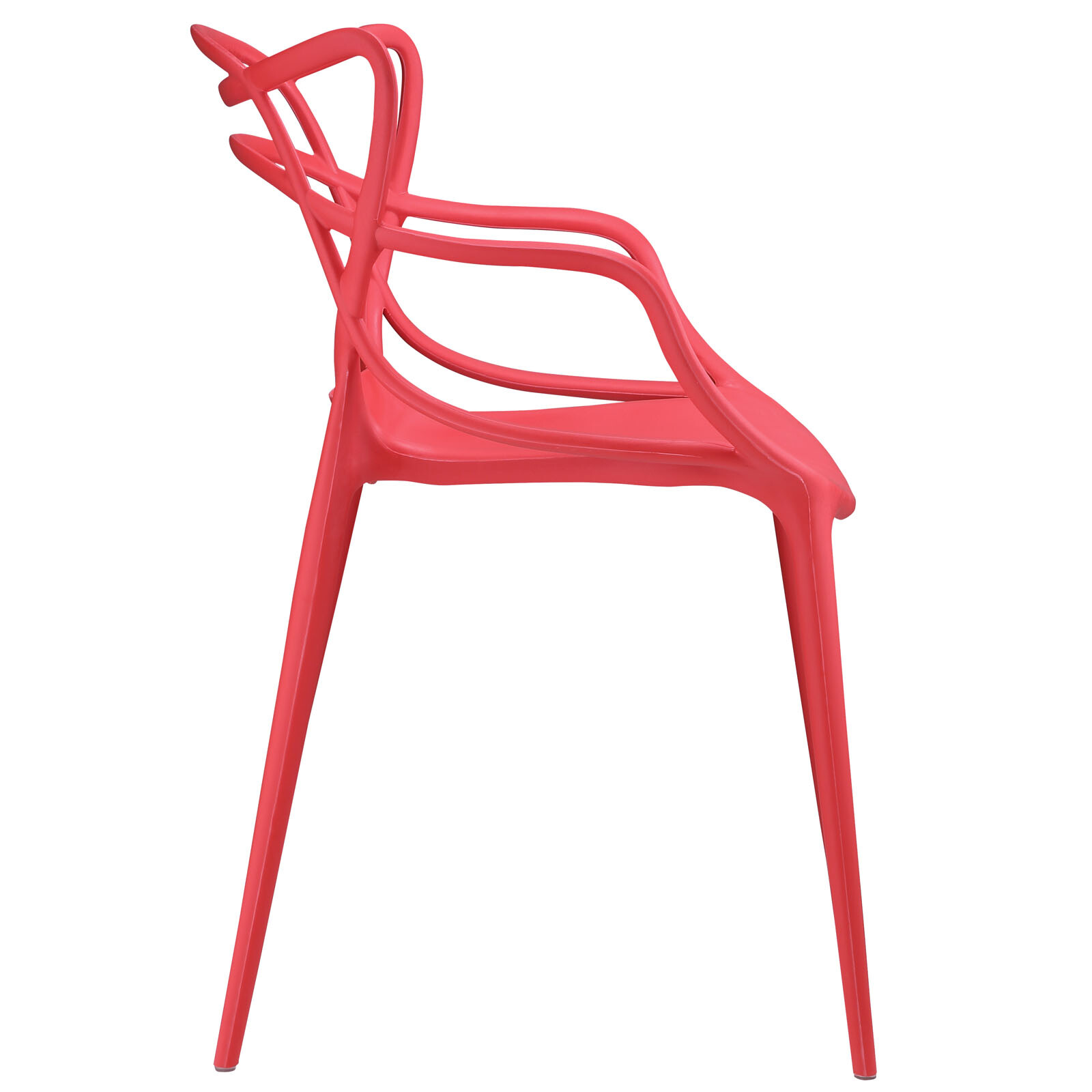 Modway Entangled Modern Molded Plastic Four Dining Armchairs in Red