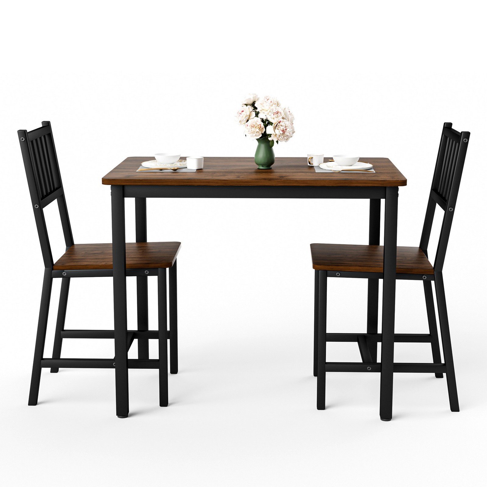 Compact Kitchen Breakfast Bar Dining Table & 2 Highback Chairs Set of 3 Small