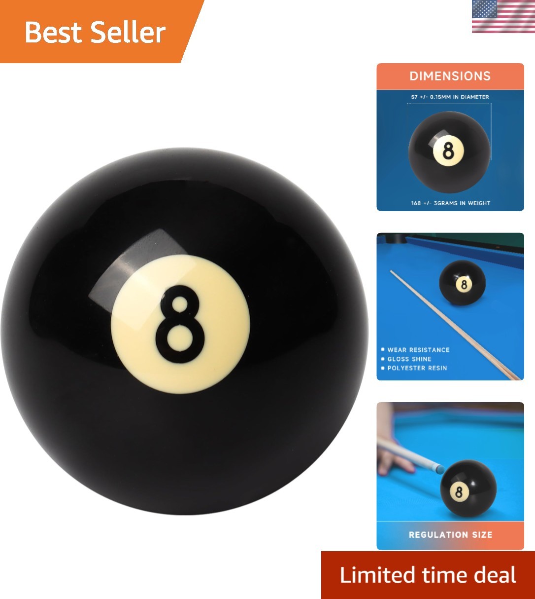 2-1/4" Regulation Billiard Pool Replacement #8 Ball for Superior Play