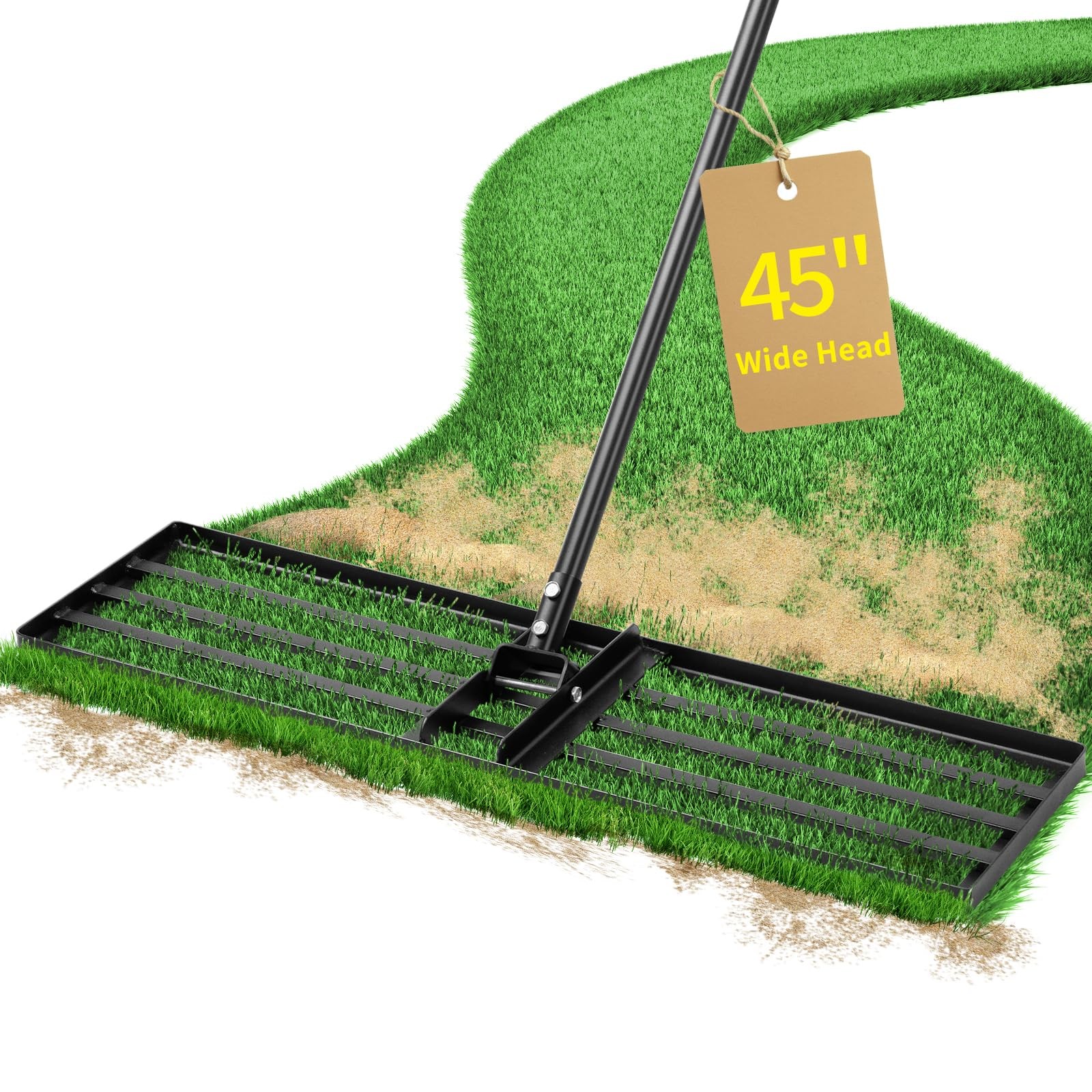 45 Inch Heavy Duty Lawn Leveling Rake, 72 Inch Long Handle Yard Leveler for G...