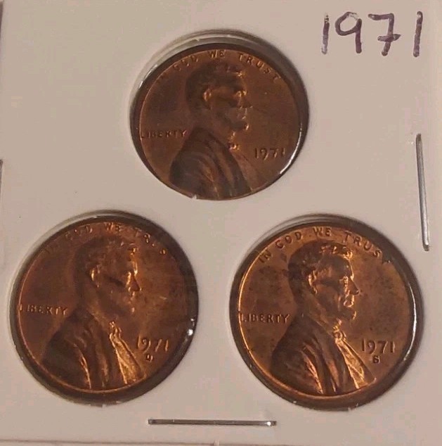 1971 Phily Denver SanFran Lincoln Memorial 1C 3 Coin Set Brilliant Uncirculated