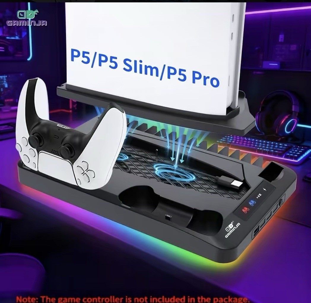 Kayoura PS5/Slim/Pro Cooling Stand w/ RGB Lighting Dual Controller Charger