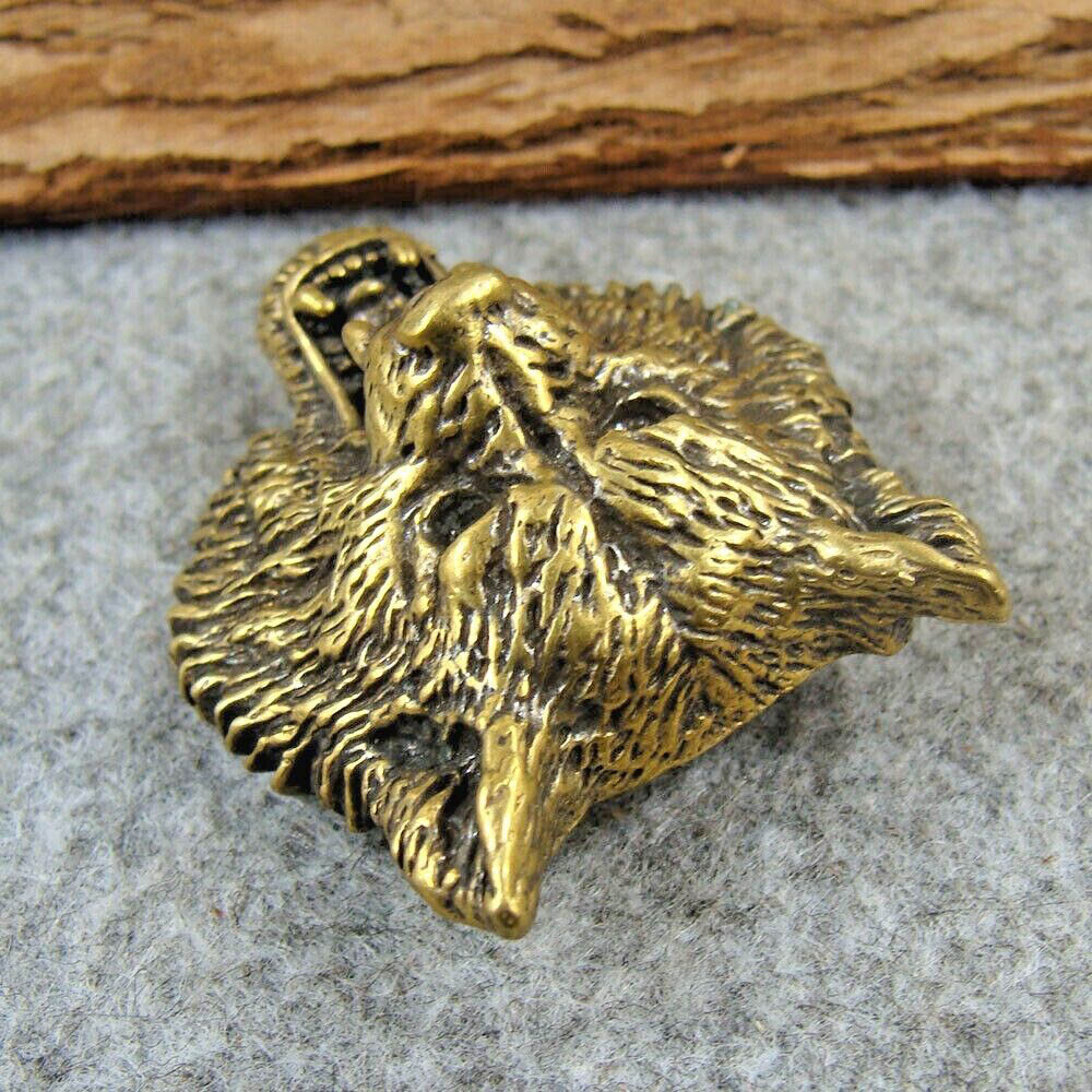 2pcs Brass "Wolf Head" Shape Bag Wallet Conchos Rivet Stud Punk Screw US
