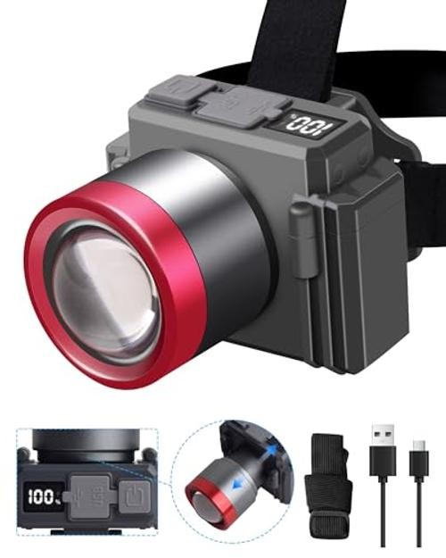 LED Rechargeable Headlamp - Super Bright - 3 Modes Zoomable Head Zoomable Light