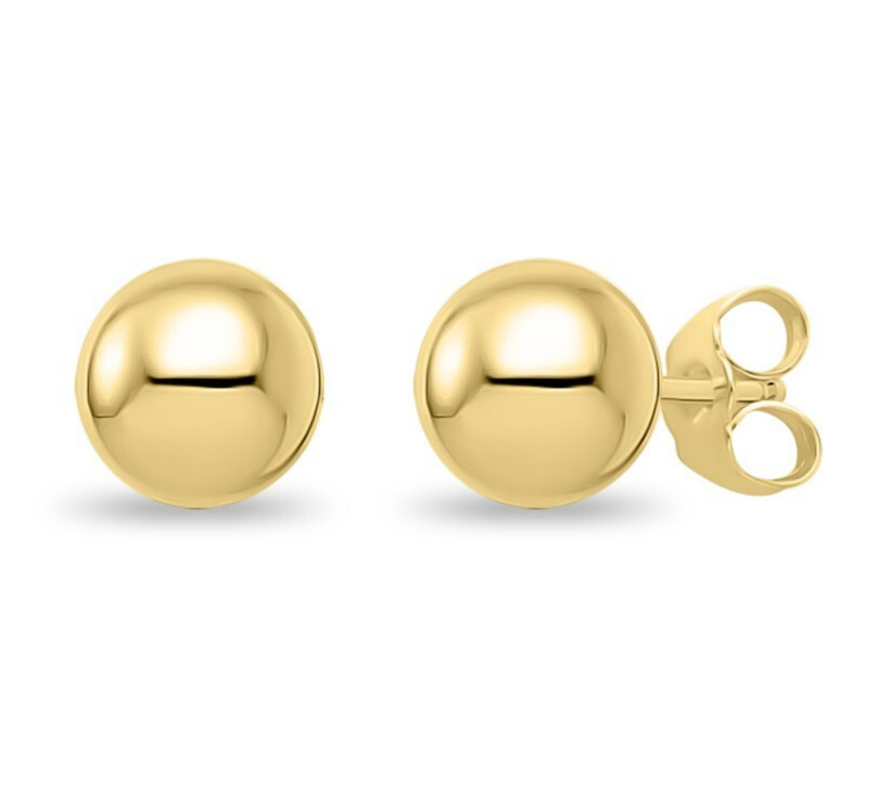 Real Solid 1/20 14K Yellow Gold Round Ball Stud Earrings for Women Butterfly mm