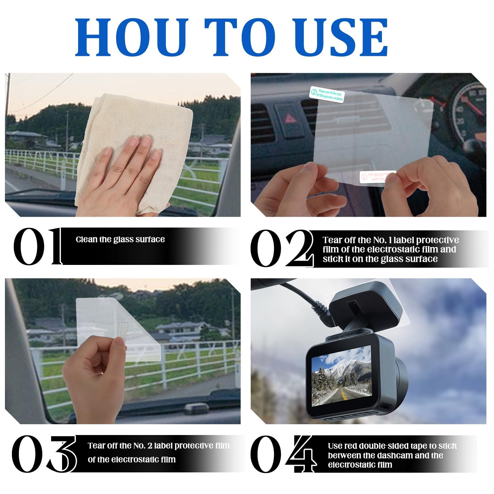 4 Pcs Electrostatic Double-Sided Sticker Mounting for Dash Cam Windshield Film