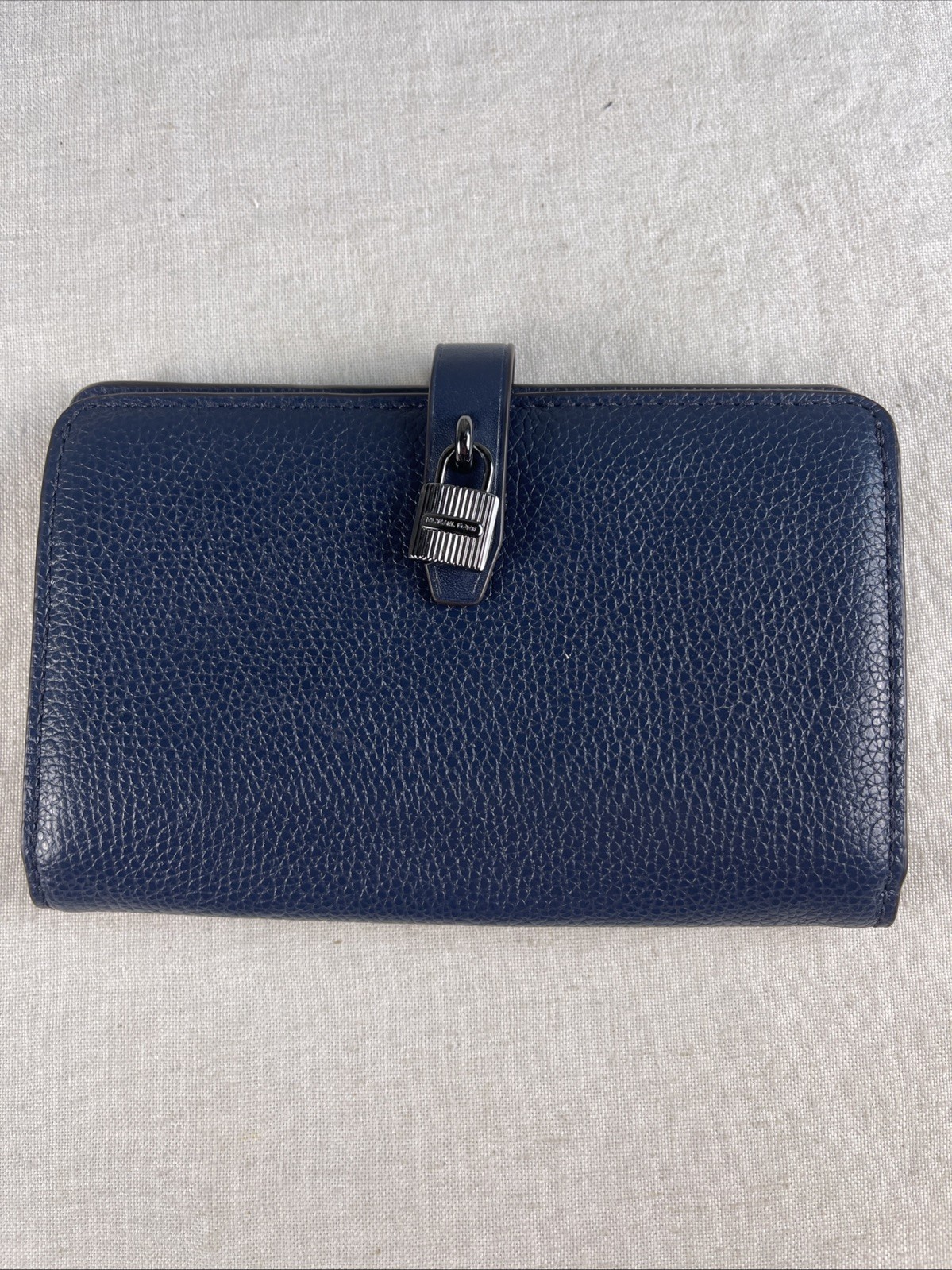 Michael Kors Pebbled Navy Leather Key & Card Holder with Lock Accent Adele