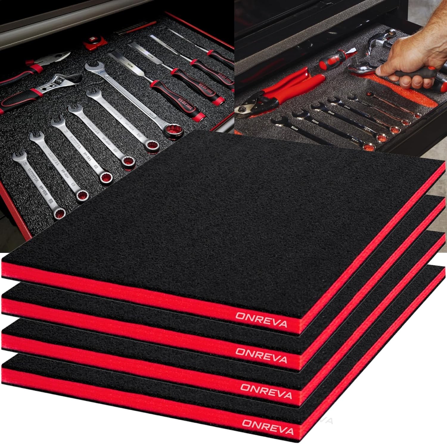 22x18 Inch Tool Box Foam Inserts, 4-Pack, Black with Red for Organizing Cases
