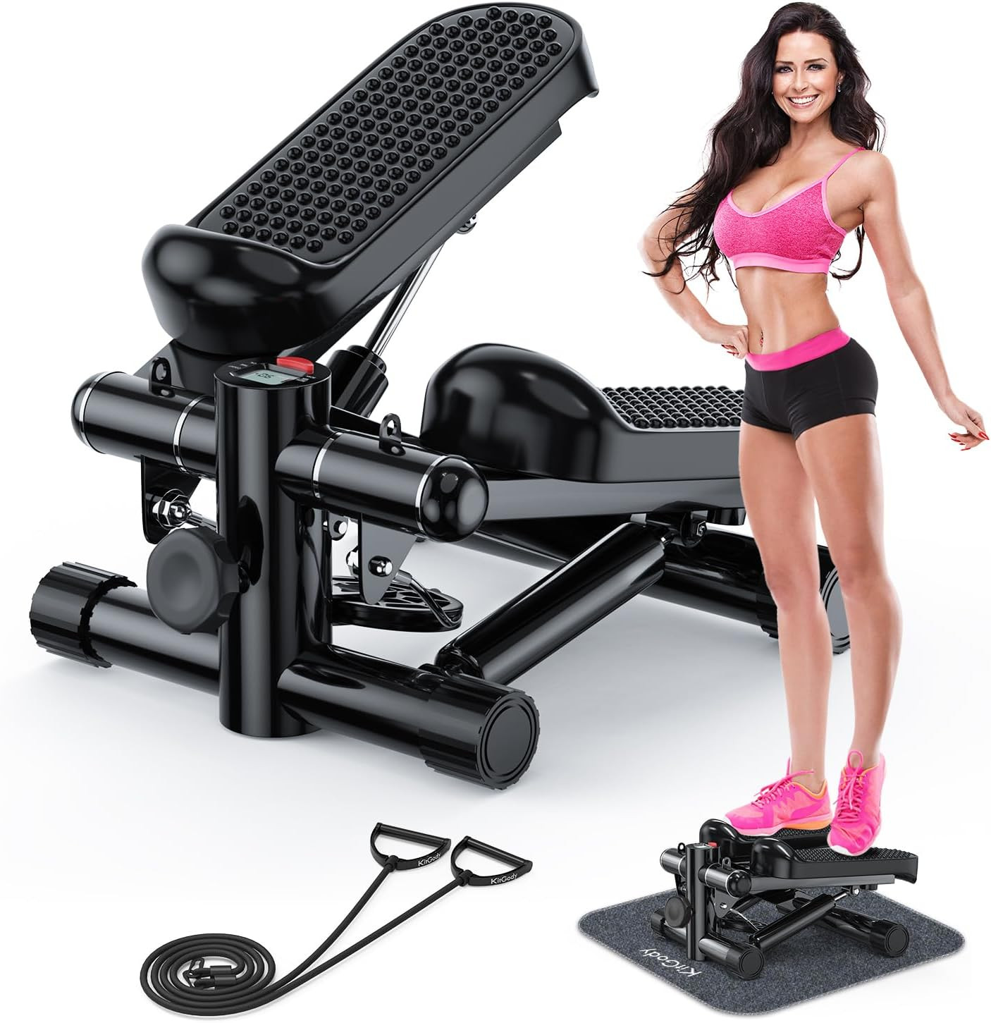 Steppers for Exercise at Home,  Mini Stepper with Resistance Bands, Portable Sta
