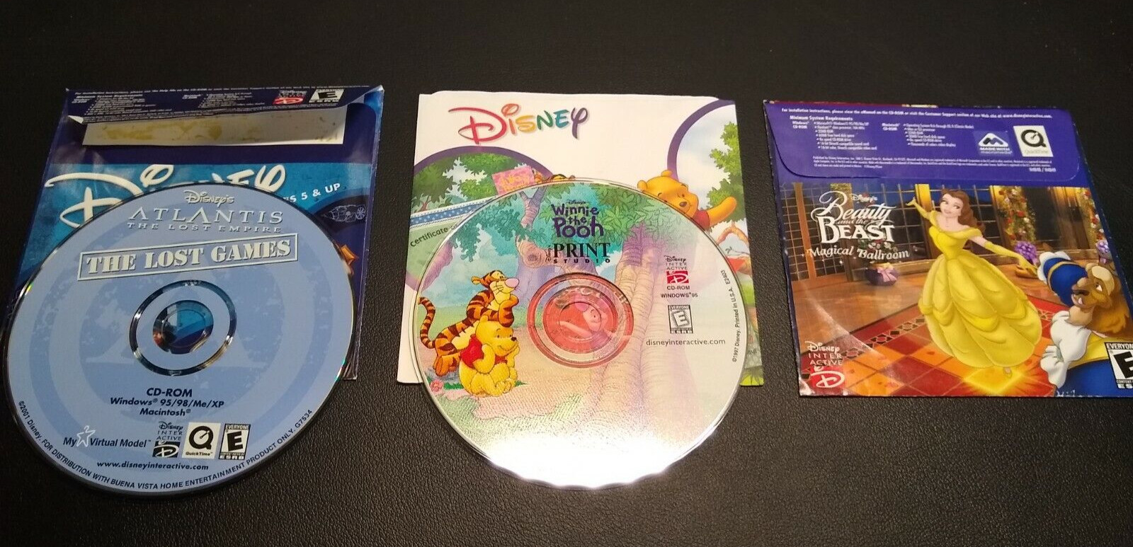 Lot of 3 Disney PC CD Games - Beauty Beast Magical Ballroom Atlantis Pooh Print