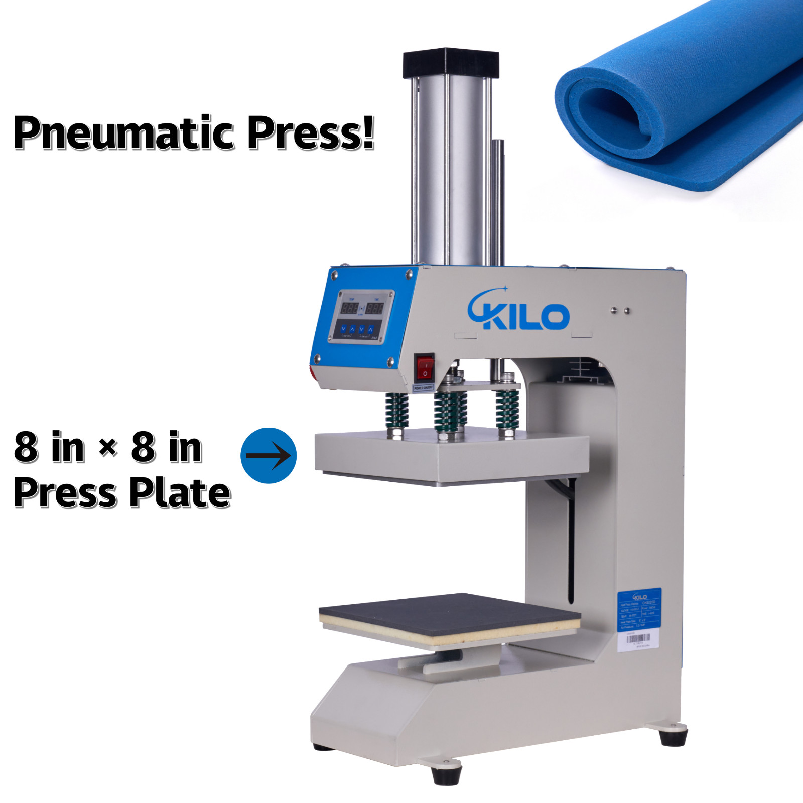 KILO 8"x8" Pneumatic Label Heat Press Heat Transfer Machine 2 in 1 Multifunction