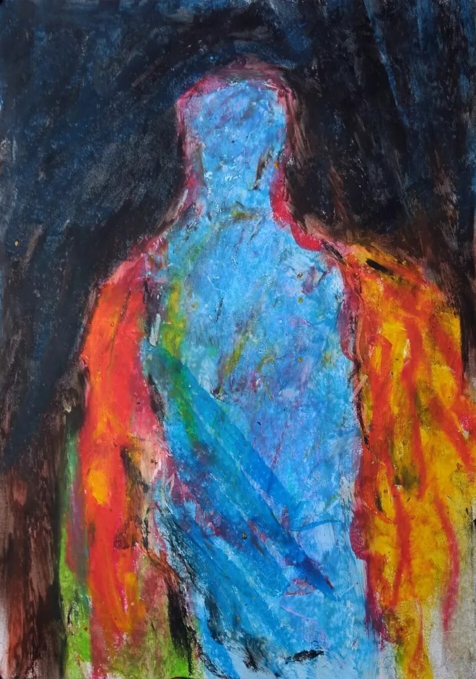Portrait Man Abstract, Painting Paper A4 Oil Chalk, Modern Art Picture