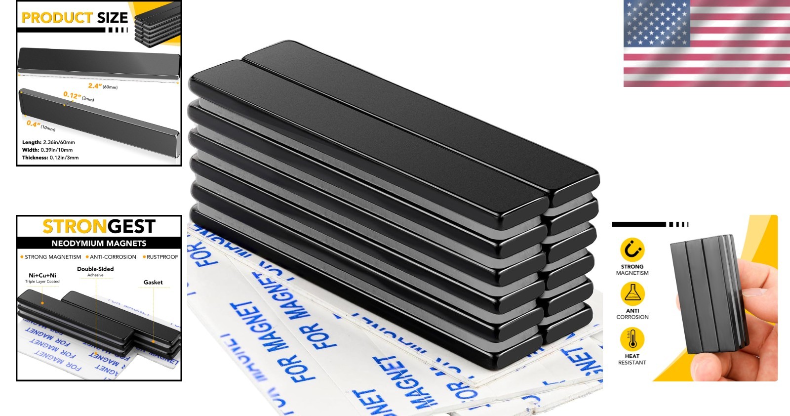 Strong Adhesive Neodymium Magnets - 12 Pack for Organizing & Creative Projects