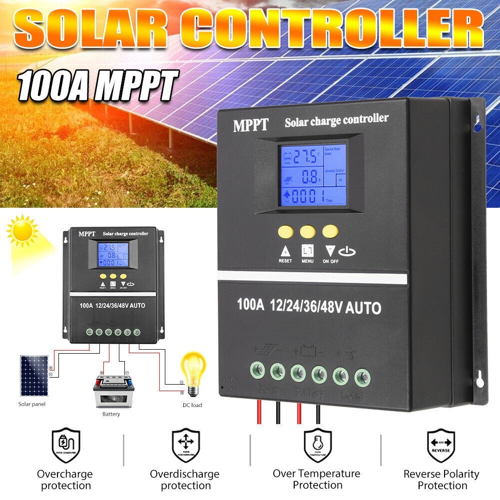 Dual USB 100A MPPT Solar Charge Controller 12V 24V 36V 48V PV Battery Regulator