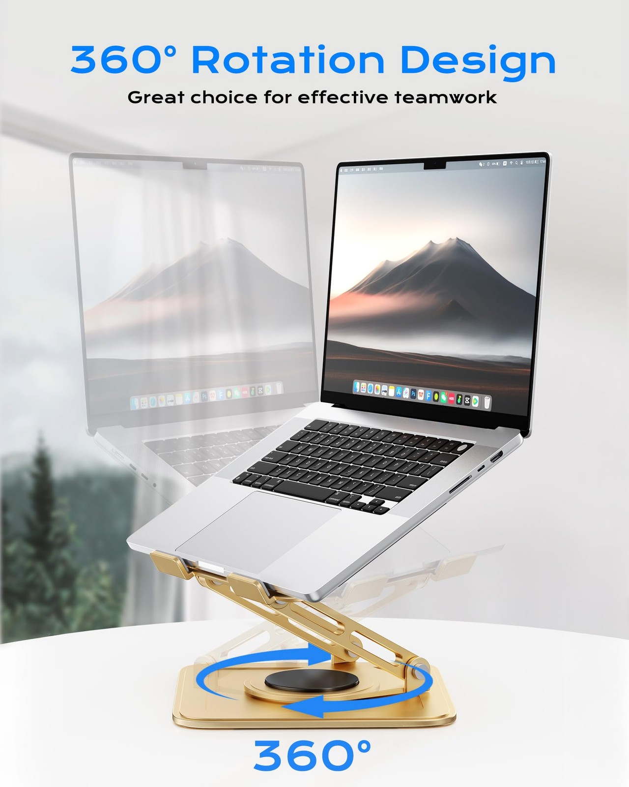 Gold Adjustable Laptop Stand 360 Rotating Base Ergonomic Riser Fits 1016 Inch