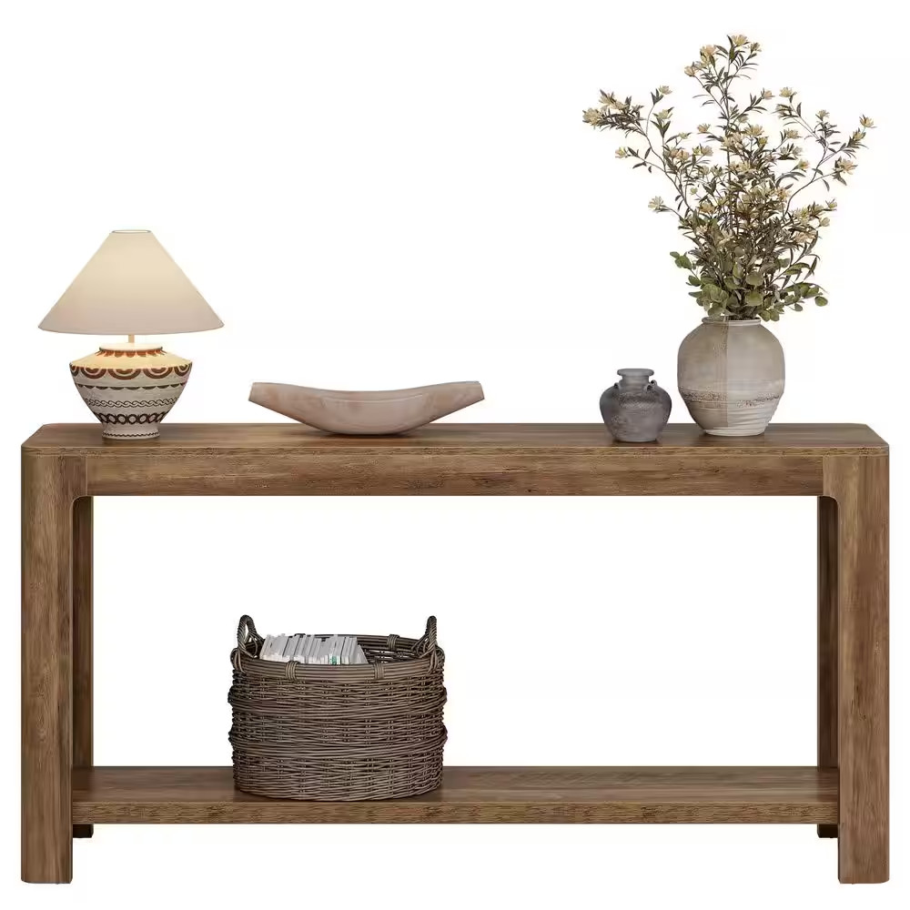 Turrella 63 In. Rustic Brown Rectangle Wood Console Table with 2-Tier for Storag