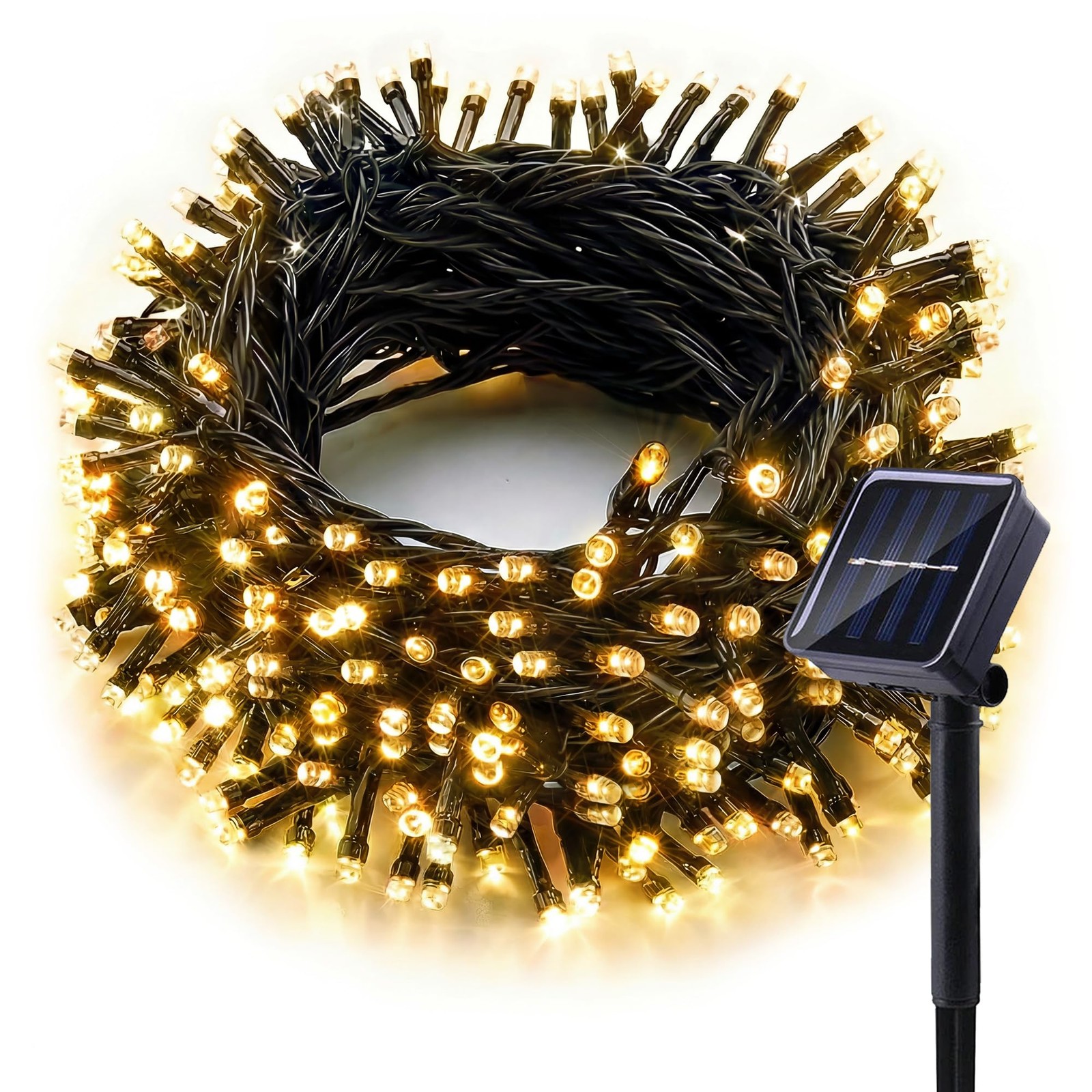 Solar String Lights, 46FT 120LED Warm White Green Wire Fairy Lights, 8 Modes ...
