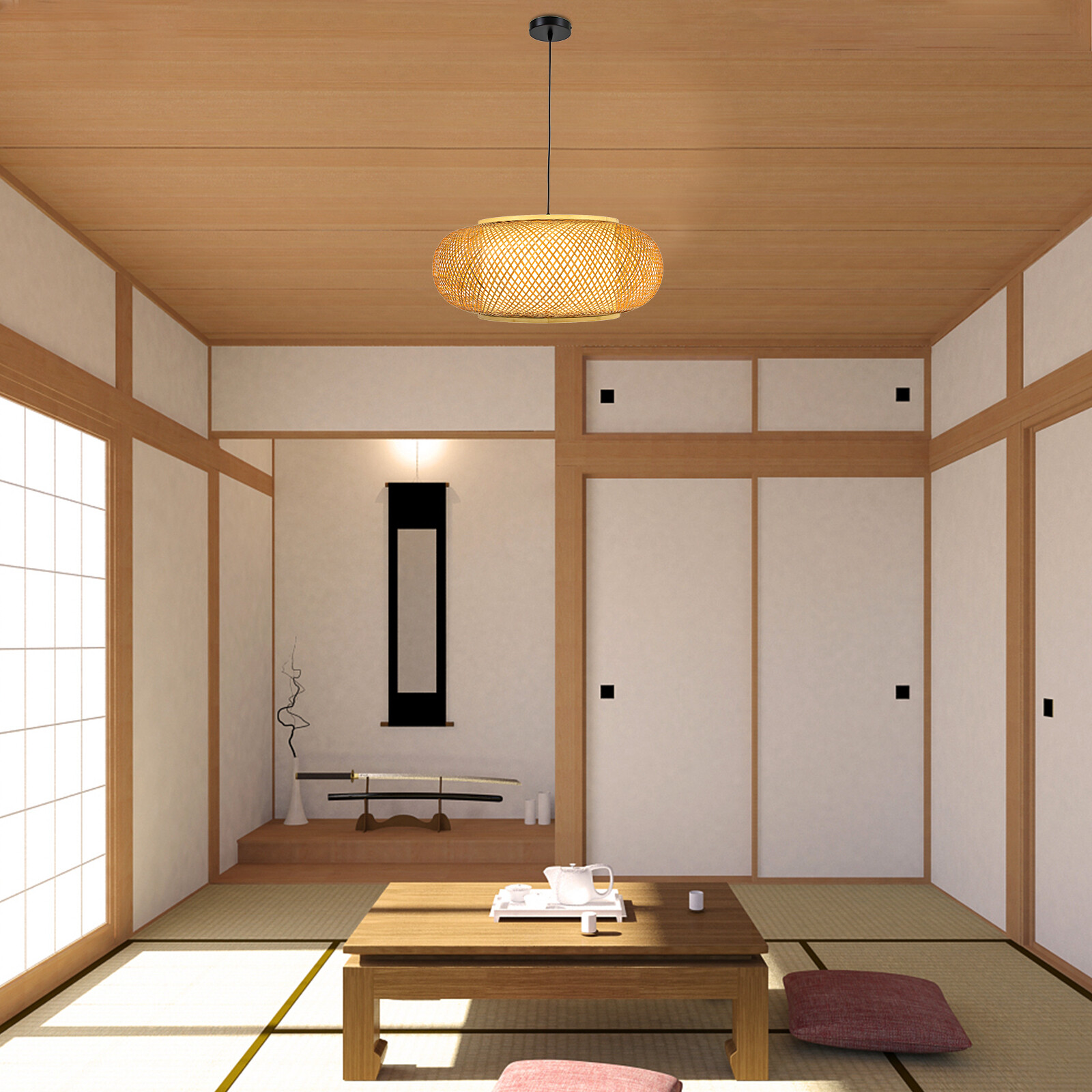 Retro 23.5 Ceiling Light Bamboo Rattan Weaving Pendant Light Rattan Lantern