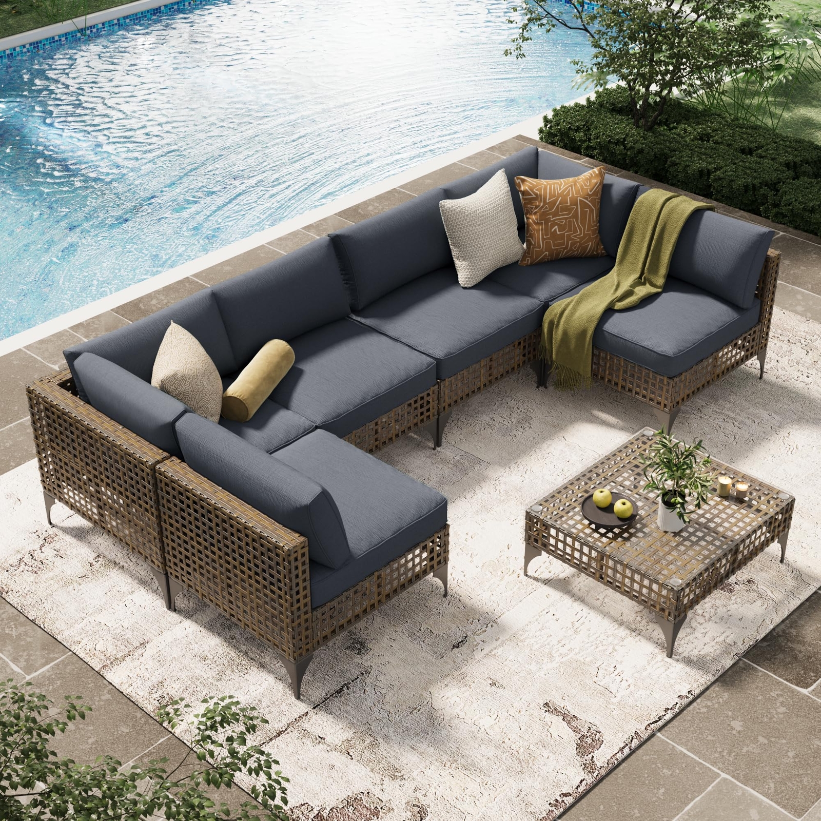 7-Piece Patio Outdoor Furniture Set, Boho Outdoor Sectional Furniture Sofa Set