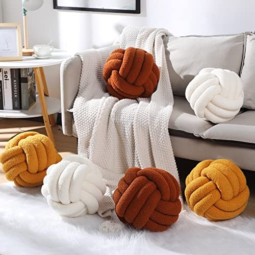 2 Pcs Knot Pillows Home Decorative Round Ball Throw Plush 11 Inch Turmeric