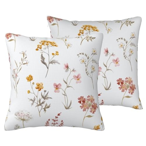 Cottage Pillow Covers 18x18 Inch Set 18" x 18" (Pack of 2) Sunny Blooms Flower