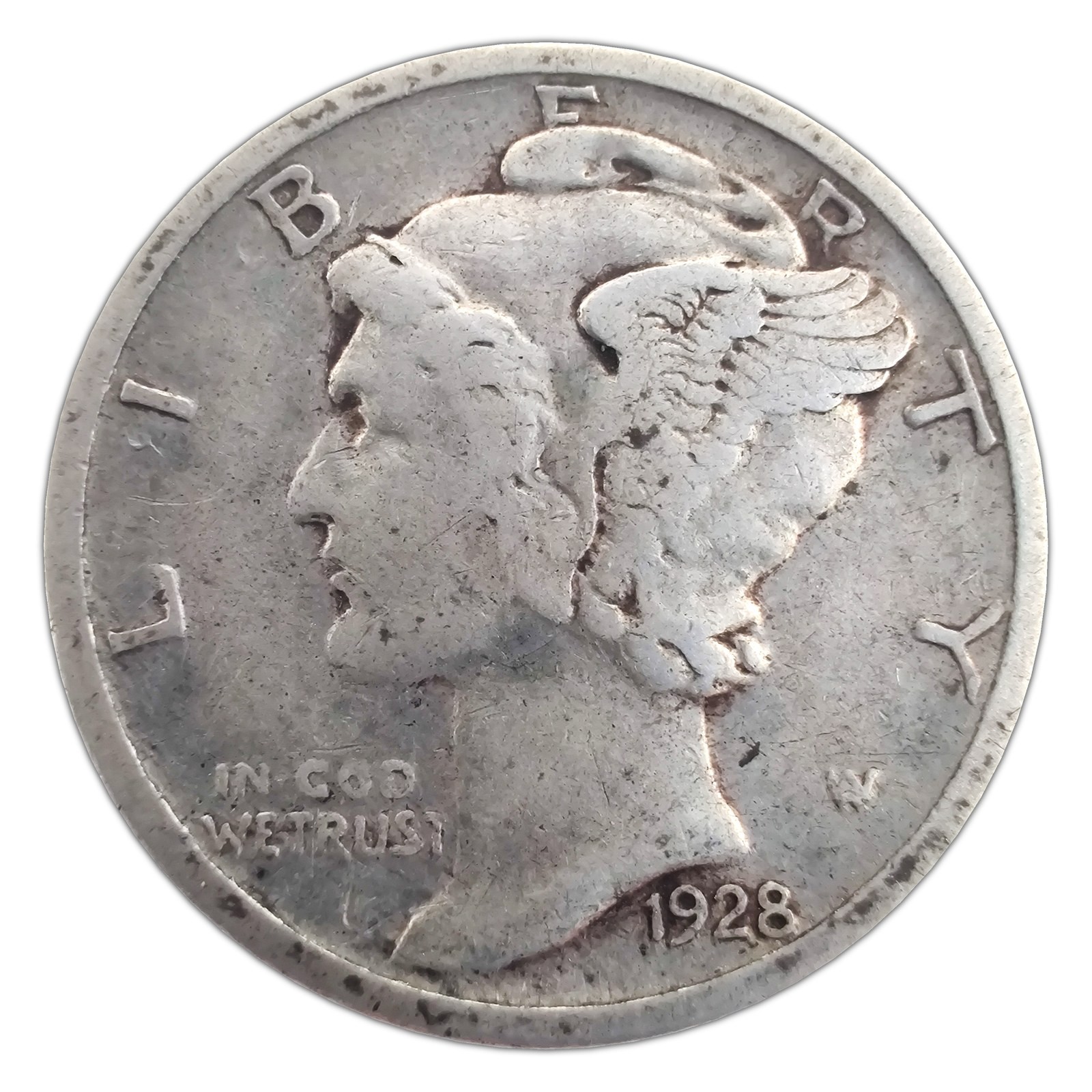 1928-D Mercury Dime F Fine 90% Silver