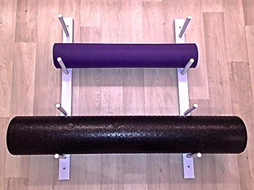 Class Wood Foam Roller & Yoga Mat Storage Rack. Easy Wall Mount. White Color