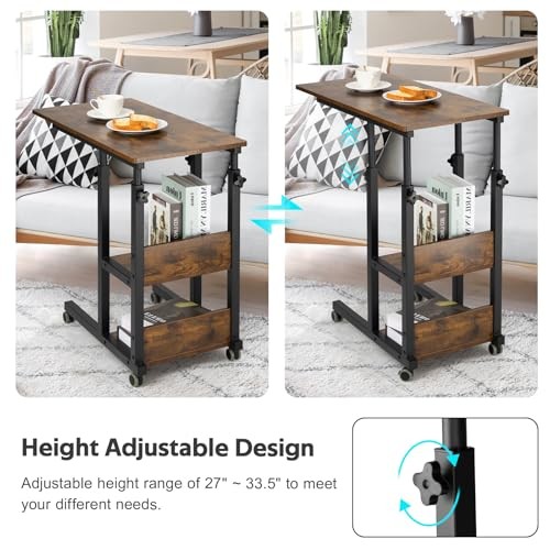C Shaped Side Table Adjustable, Height Adjustable C Romantic Brown Modern