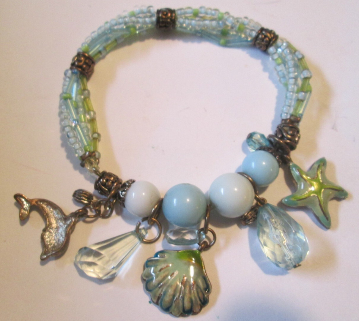 LADY'S Nautical Charm Shell Bead Turquoise COLOR Bangle Bracelet