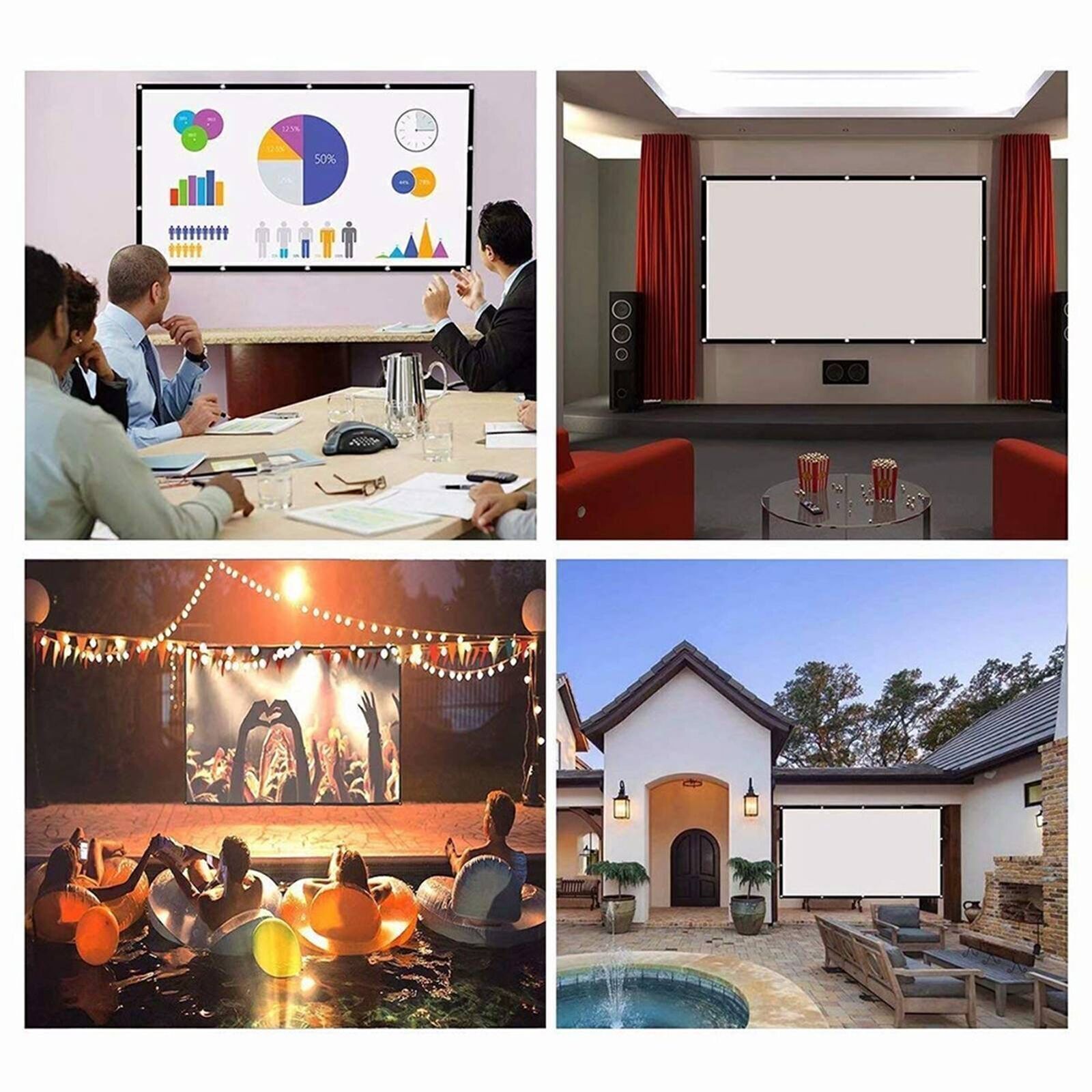 100 Inch Projector Screen 16:9 Foldable Wrinkle Resistant Precise Holes HD Proje