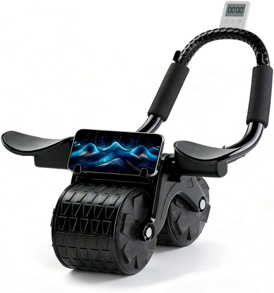 2026 Upgraded Automatic Rebound Ab Roller with Elbow Support, Dual Wide Black
