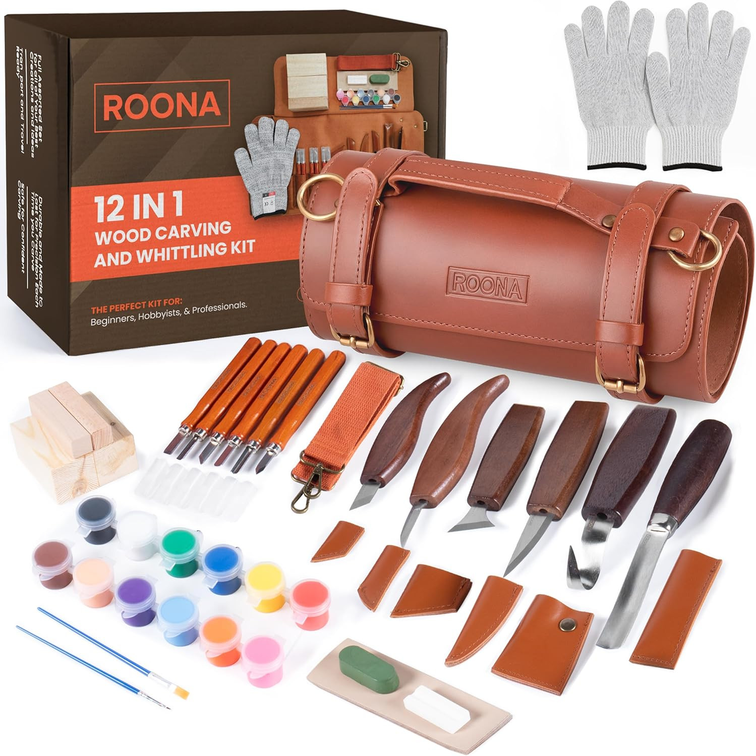 Wood Carving Kit, 24Pcs Deluxe Kit with Carving Knives, Chisel Set, Sharpening C