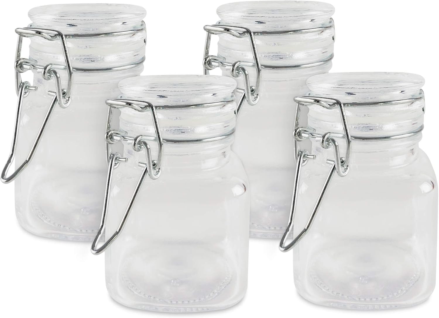 3 1/4" Square Glass 3oz Jar with Hinge Lid for Home Kitchen, Silver