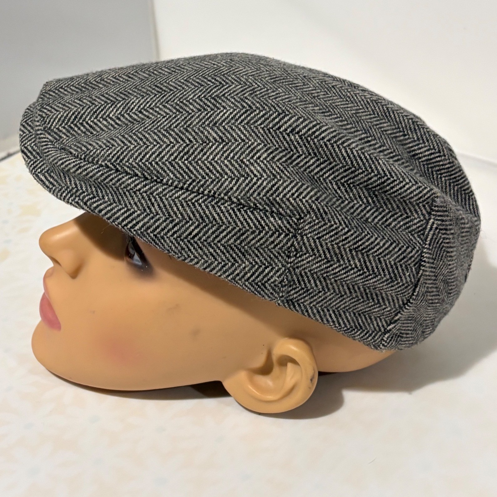 Jangoul Kids Herringbone Newsboy Cap Grey Wool Blend Flat Cap Ivy Hat 52cm