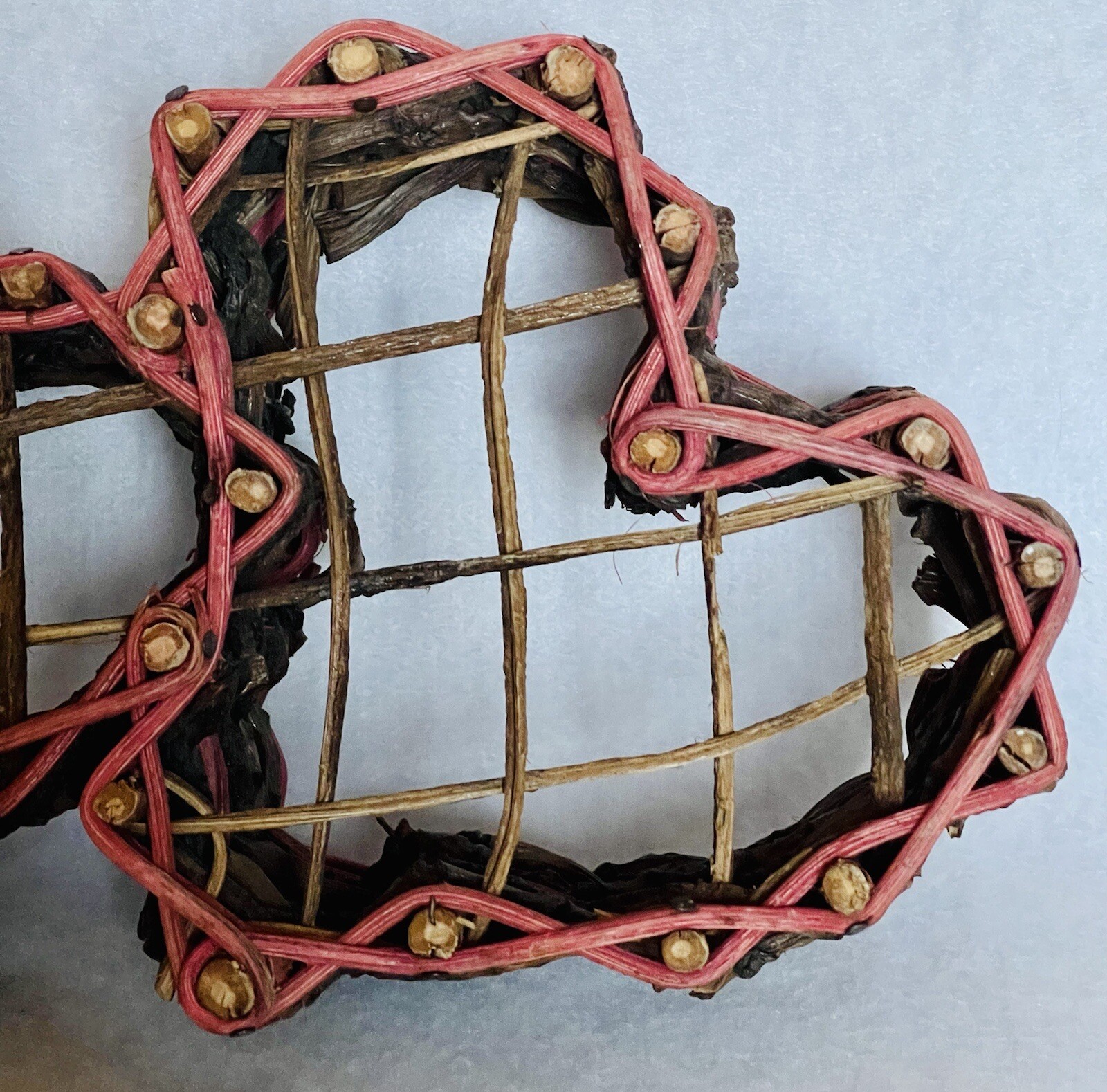 Rustic Woven Double Hearts Basket Pink Accent
