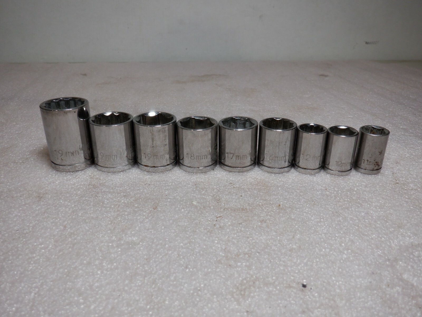 SET OF 9 WESTWARD SOCKETS 19MM (3), 18MM, 17MM, 16MM, 12MM (2), 11MM