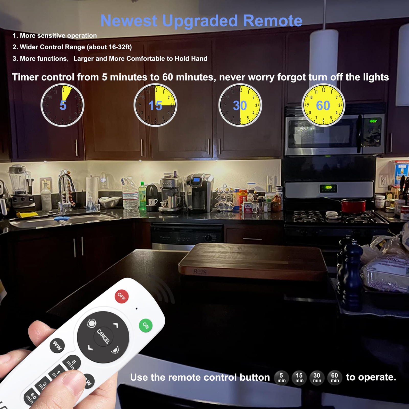 Under Cabinet Lights Wireless with Remote Control Dimmable Battery Operated LED